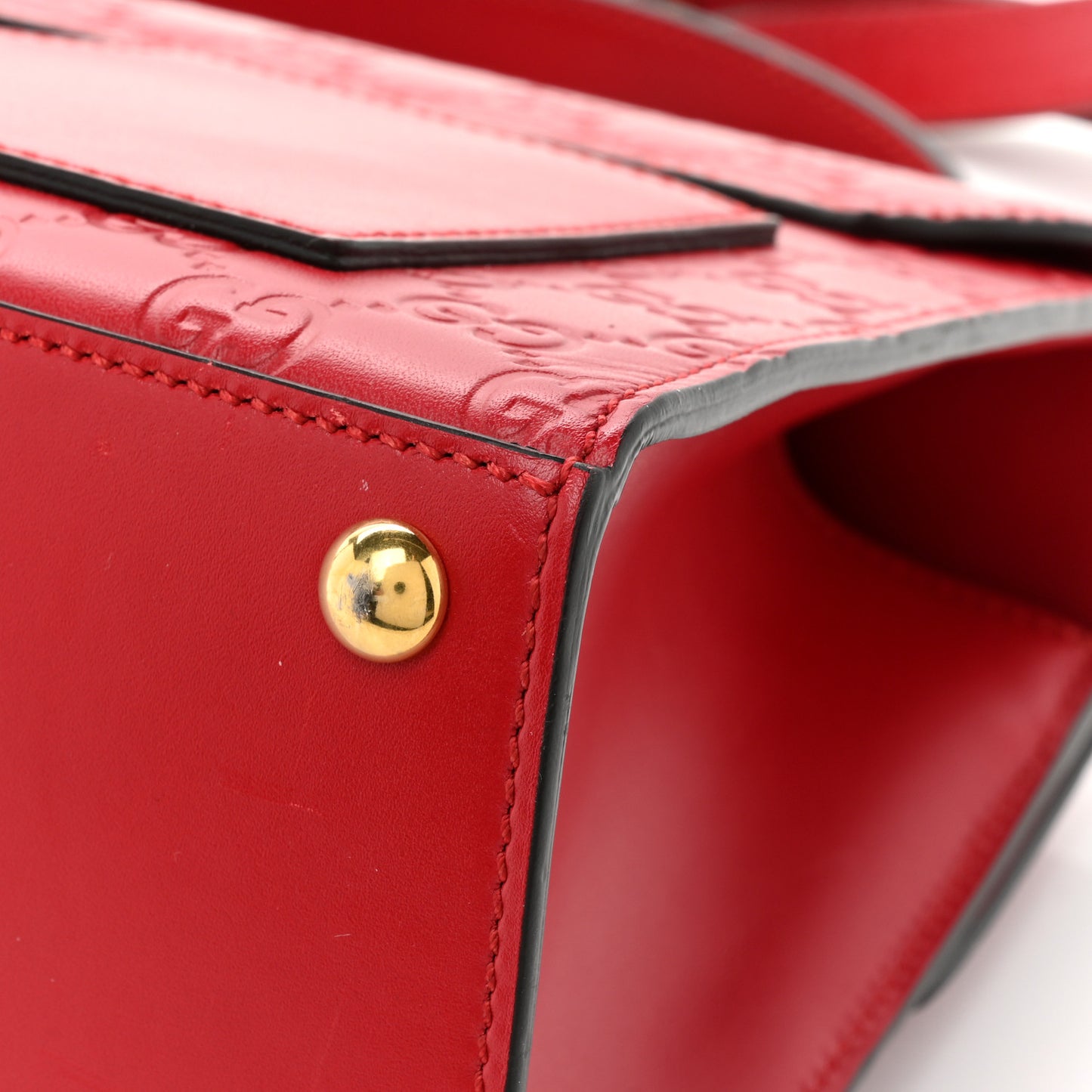 Guccissima Signature Small Padlock Top Handle Bag Hibiscus Red