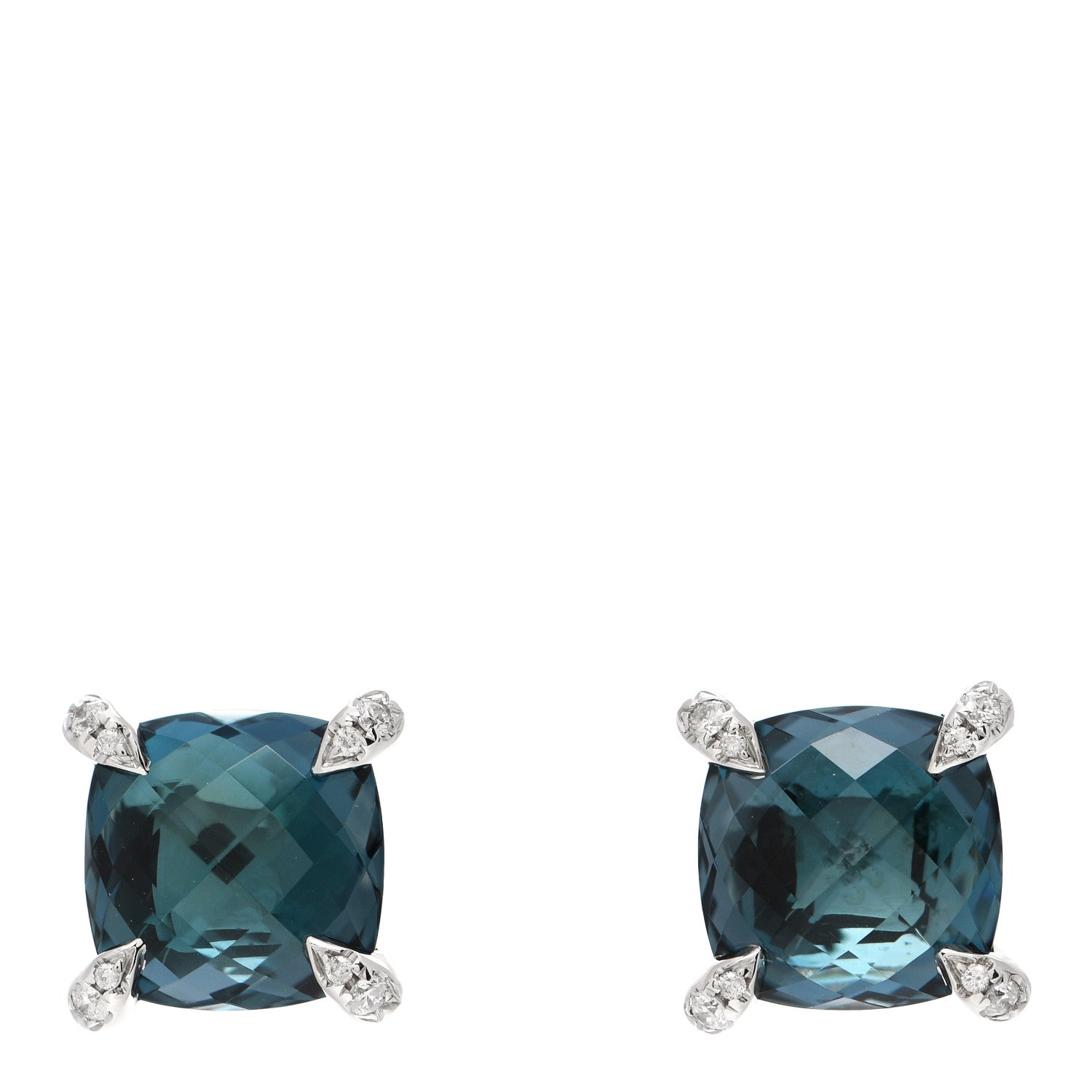 David Yurman Sterling Silver Diamond Hampton Blue Topaz 9mm Chatelaine Earrings 1 of 4