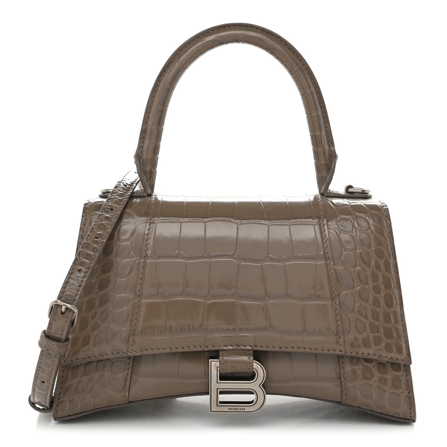 Balenciaga Calfskin Crocodile Embossed Small Hourglass Top Handle Bag Mink Grey 1 of 14