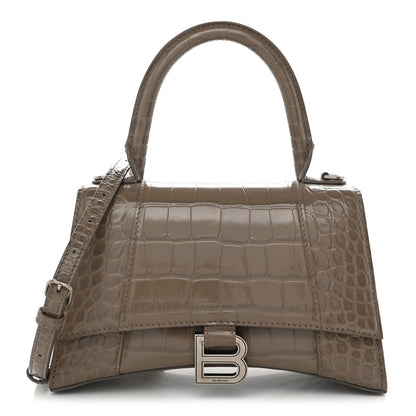 Balenciaga Calfskin Crocodile Embossed Small Hourglass Top Handle Bag Mink Grey 1 of 14