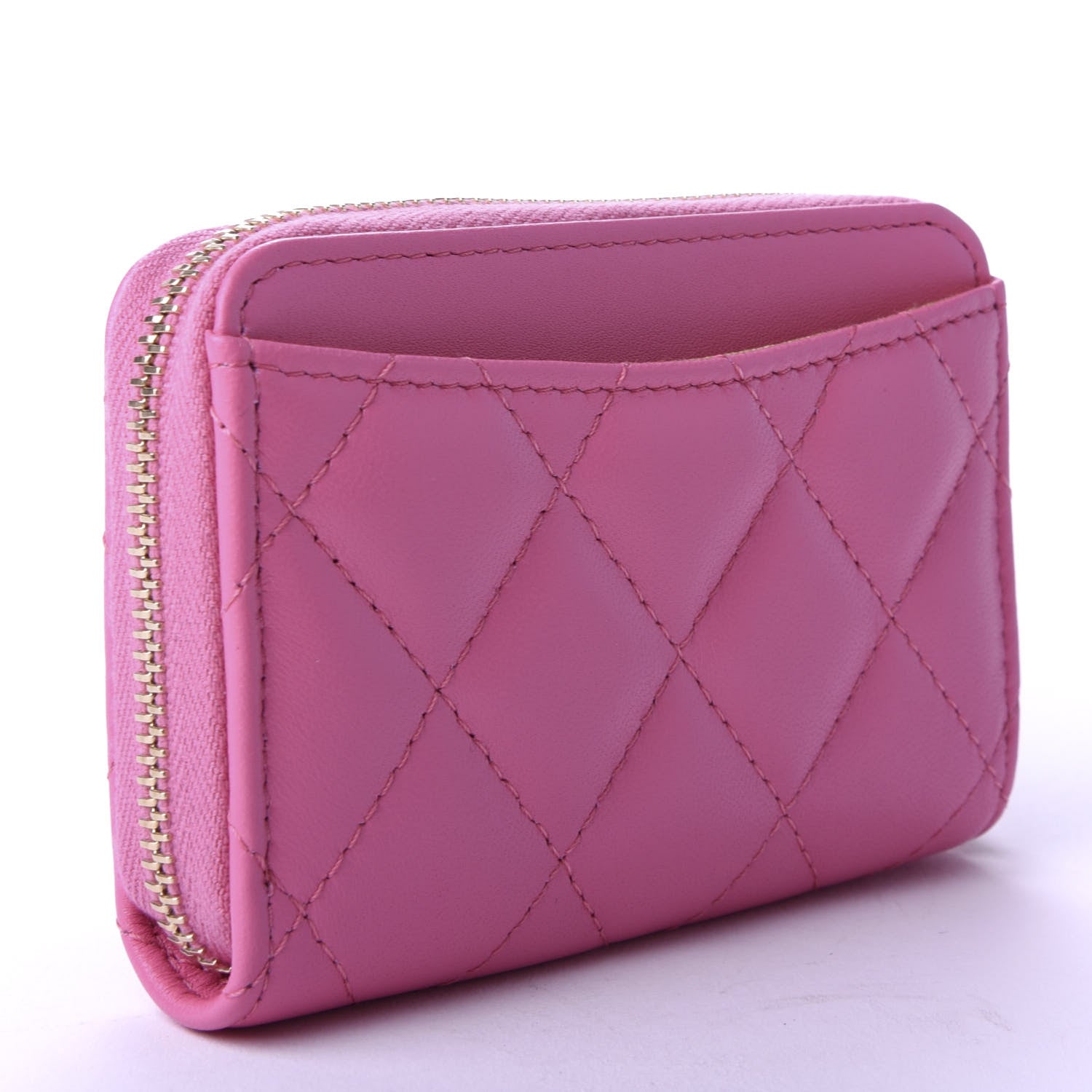 Chanel Lambskin Quilted Zip Around Coin Purse Wallet Pink Yellow 3 of 8