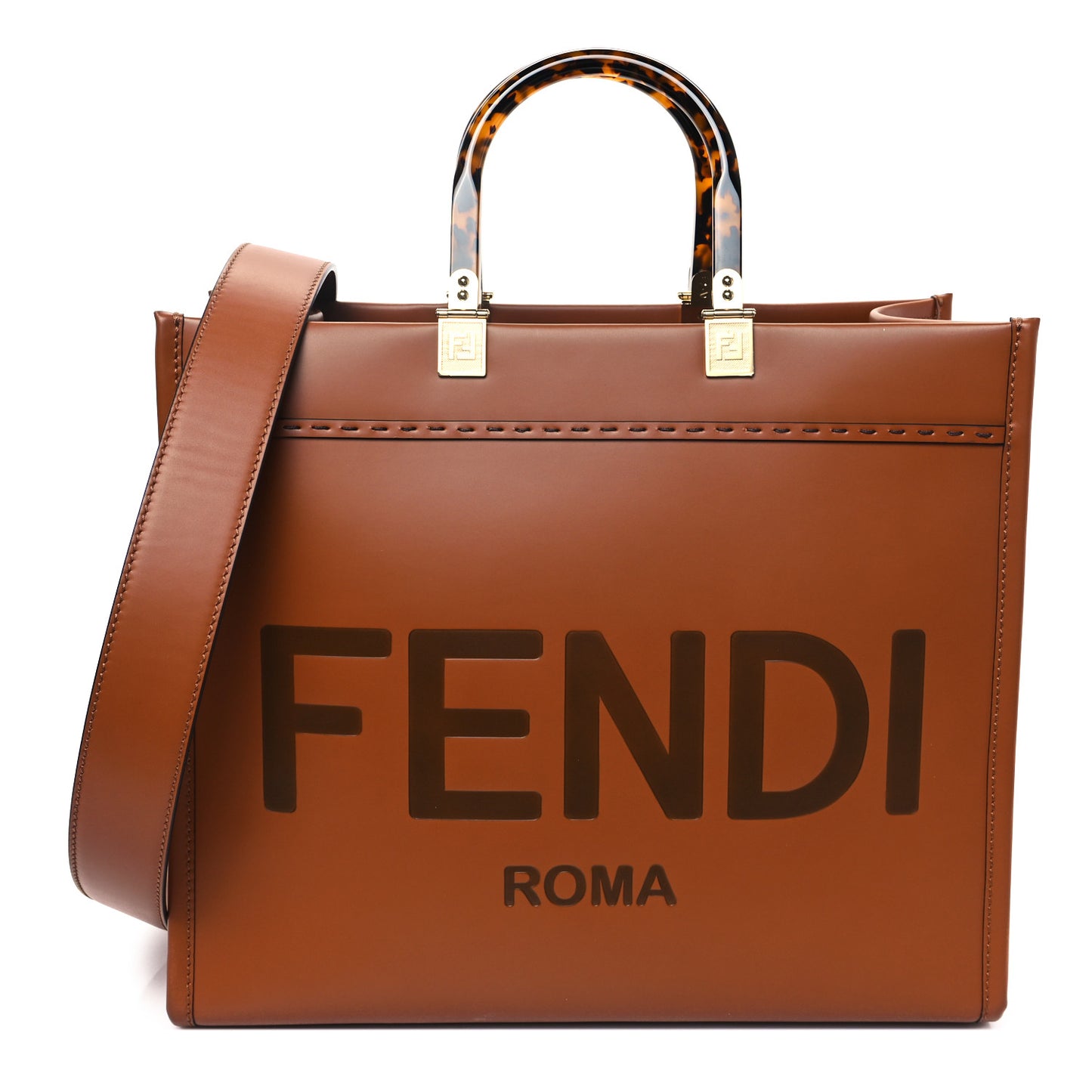 Vitello King Plexiglass Medium Fendi Sunshine Shopper Tote Cuoio