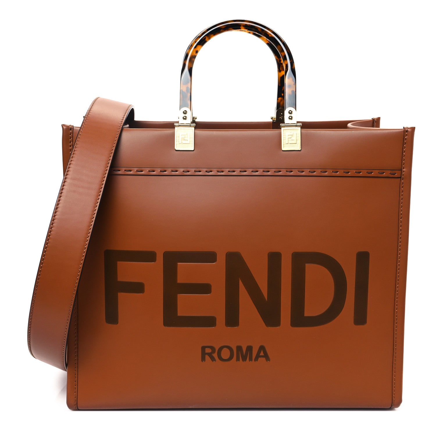 Fendi Vitello King Plexiglass Medium Fendi Sunshine Shopper Tote Cuoio 1 of 9