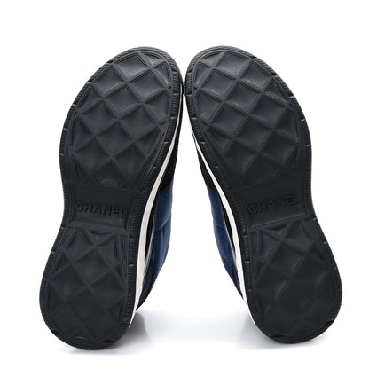 Chanel Nylon Suede Calfskin Womens Logo Sneakers Dark Navy Blue 37 5 of 7