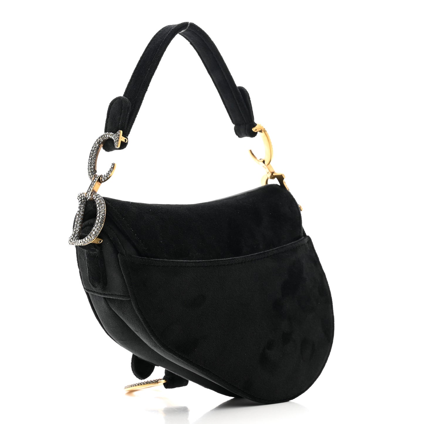 Velvet Crystal Mini Saddle Bag Black