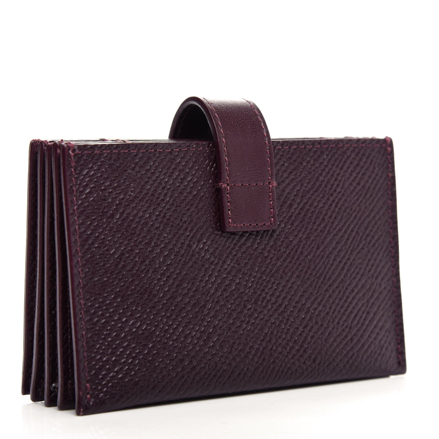 Grained Shiny Calfskin Accordion Card Holder Burgundy