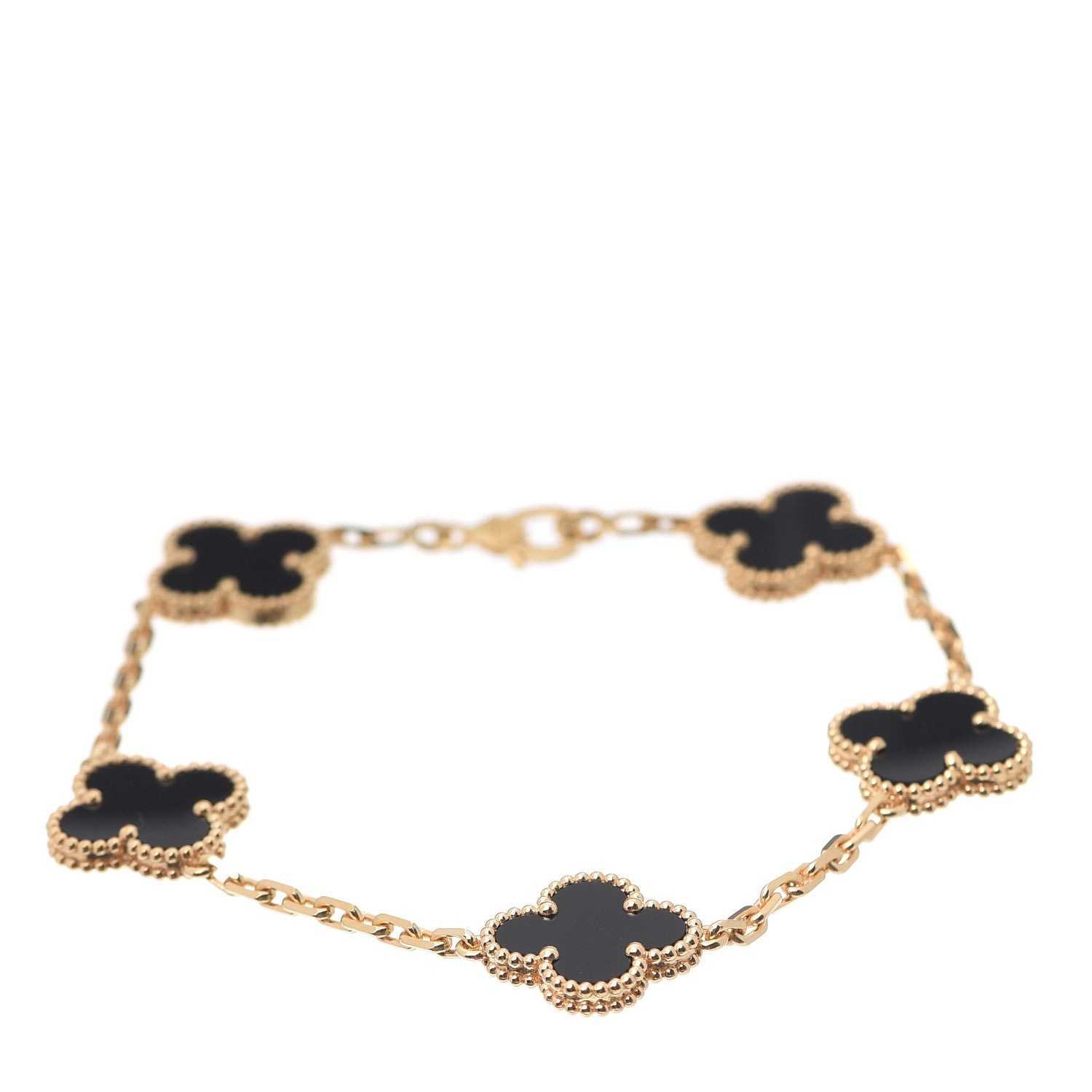 Van Cleef & Arpels 18K Yellow Gold Black Onyx 5 Motifs Vintage Alhambra Bracelet 1 of 8