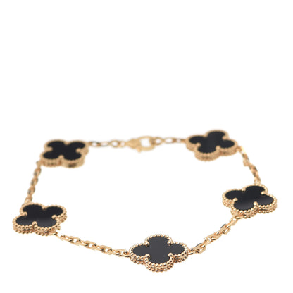 Van Cleef & Arpels 18K Yellow Gold Black Onyx 5 Motifs Vintage Alhambra Bracelet 1 of 8