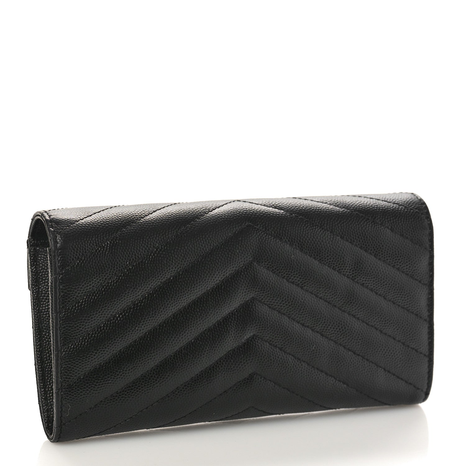 Saint Laurent Grain De Poudre Matelasse Chevron Monogram Flap Wallet Black 3 of 8