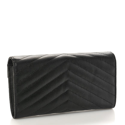 Saint Laurent Grain De Poudre Matelasse Chevron Monogram Flap Wallet Black 3 of 8
