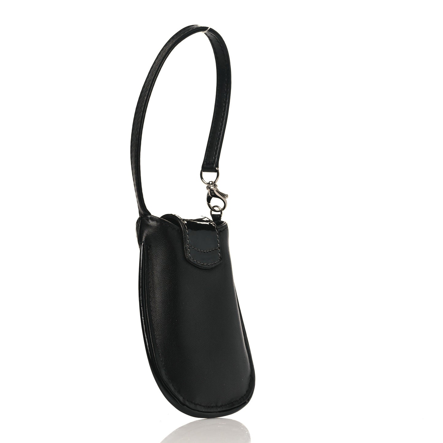Lambskin Patent Calfskin Camellia Phone Case Black