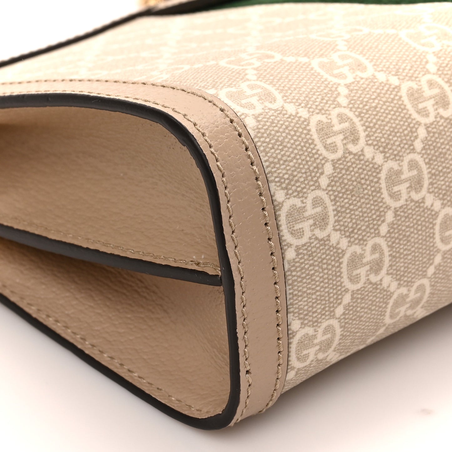 GG Supreme Monogram Textured Dollar Calfskin Web Small Ophidia Chain Shoulder Bag Beige Mystic White Oatmeal