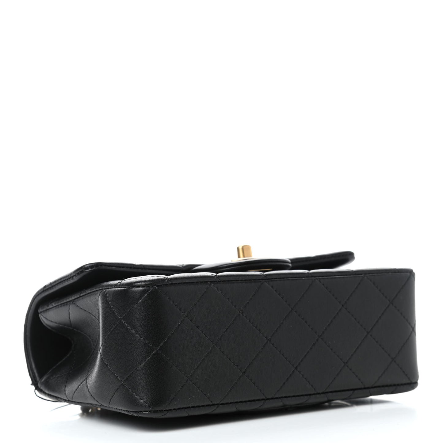Lambskin Quilted Mini Top Handle Rectangular Flap Black