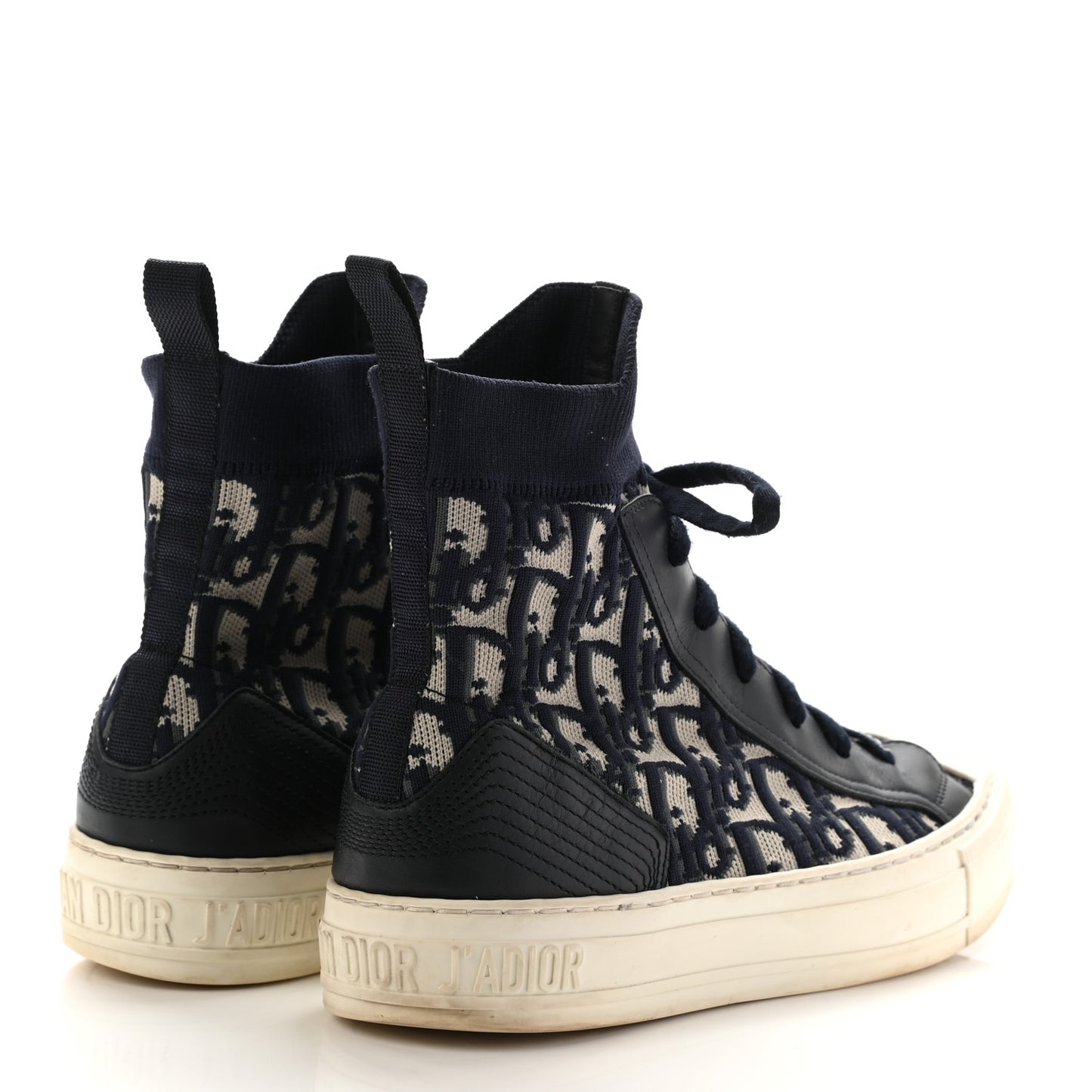 Technical Knit Calfskin Oblique Womens Walk'n Dior High Top Sneakers 37 Deep Blue