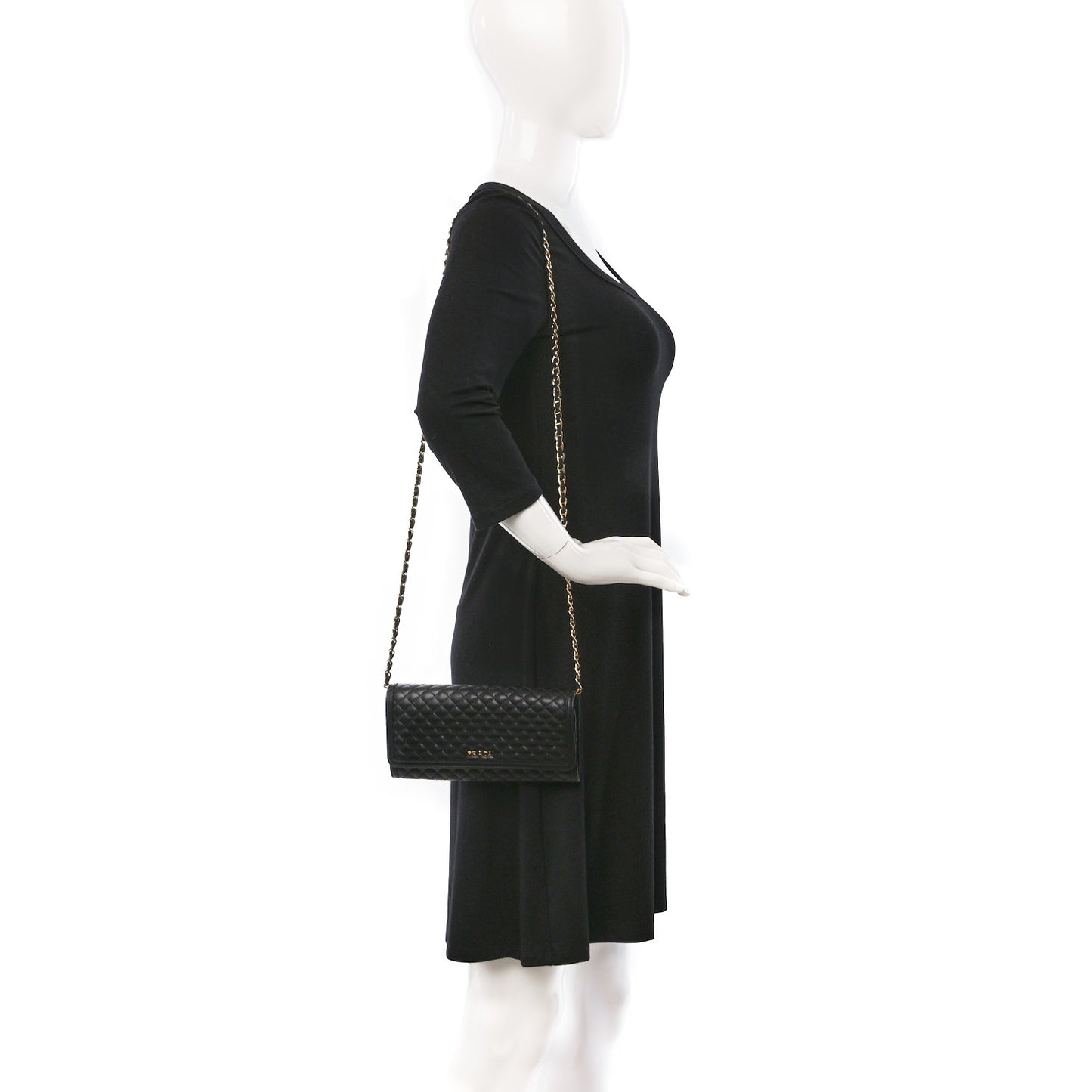 Soft Calfskin Quilted Chain Wallet Black