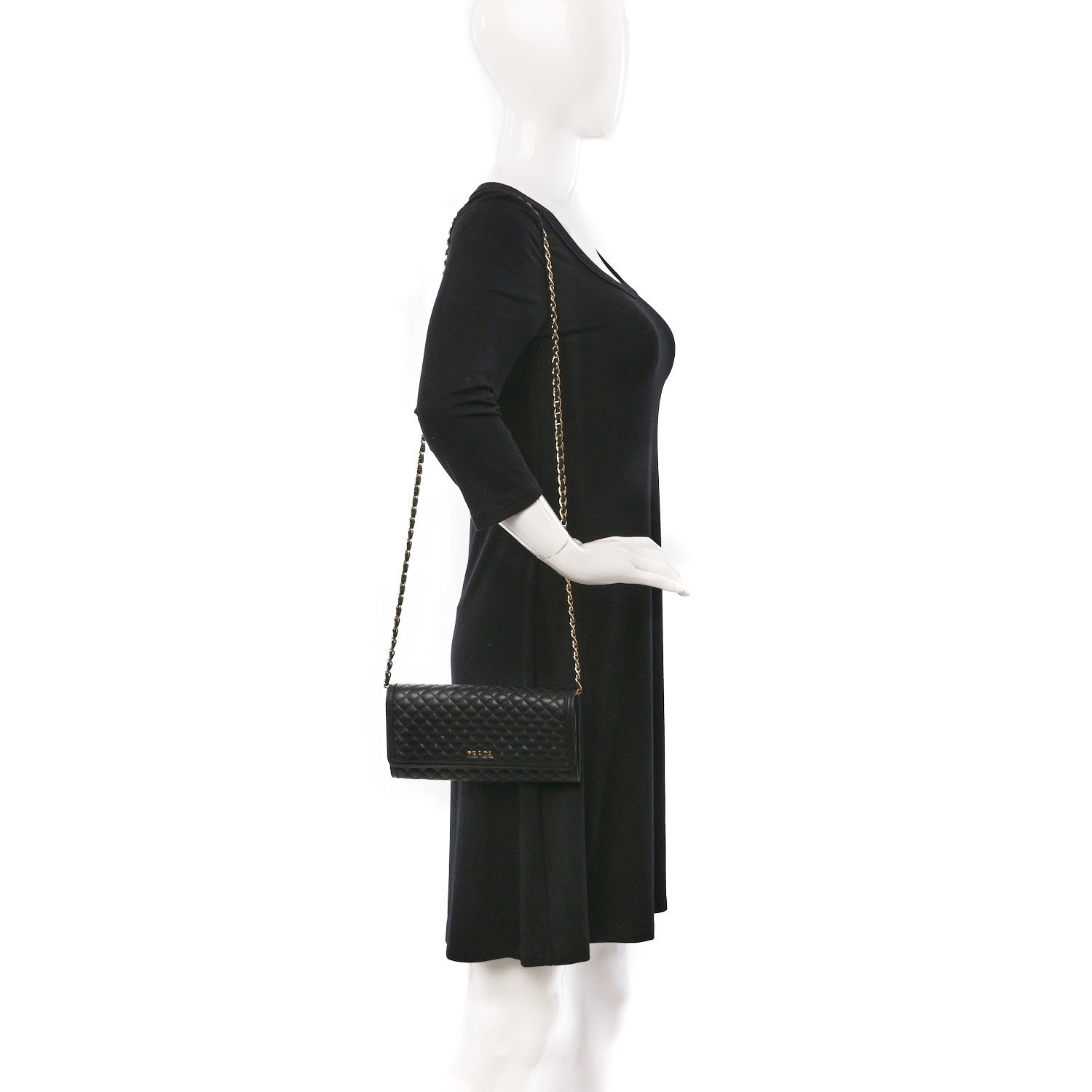 Prada Soft Calfskin Quilted Chain Wallet Black 2 of 10