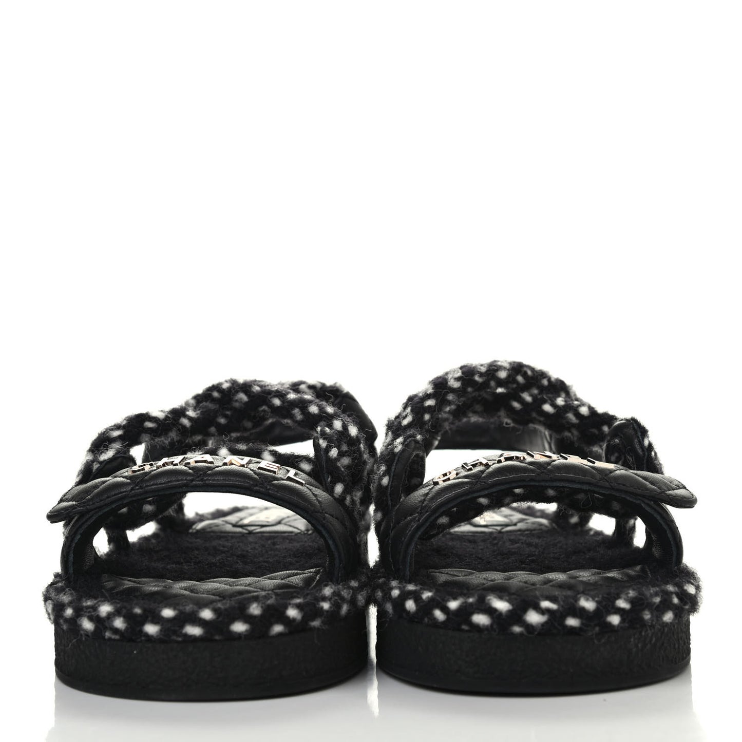 Cord Lambskin Quilted Logo Sandals 38 Black White