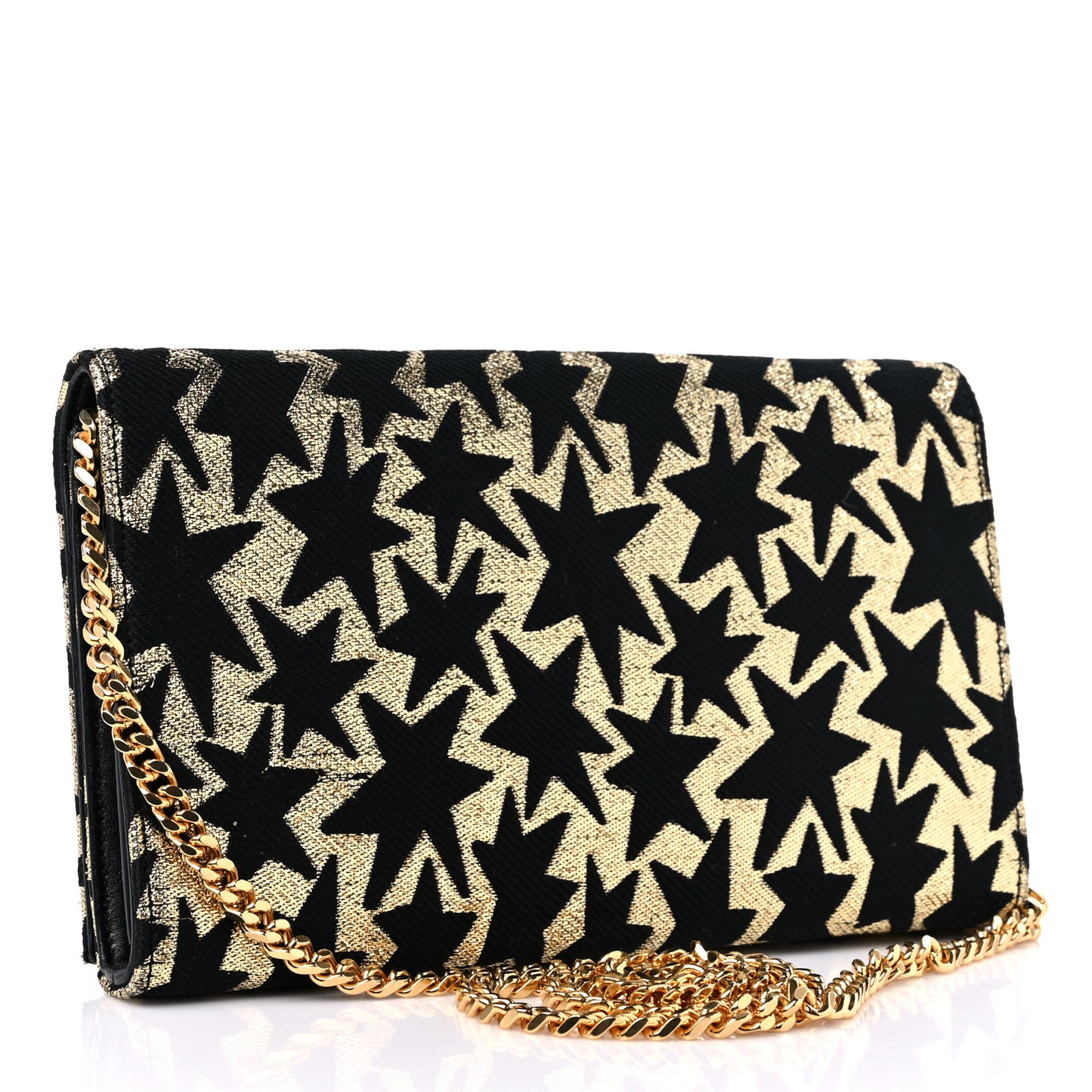 Canvas Star Print Monogram Chain Wallet Gold Black
