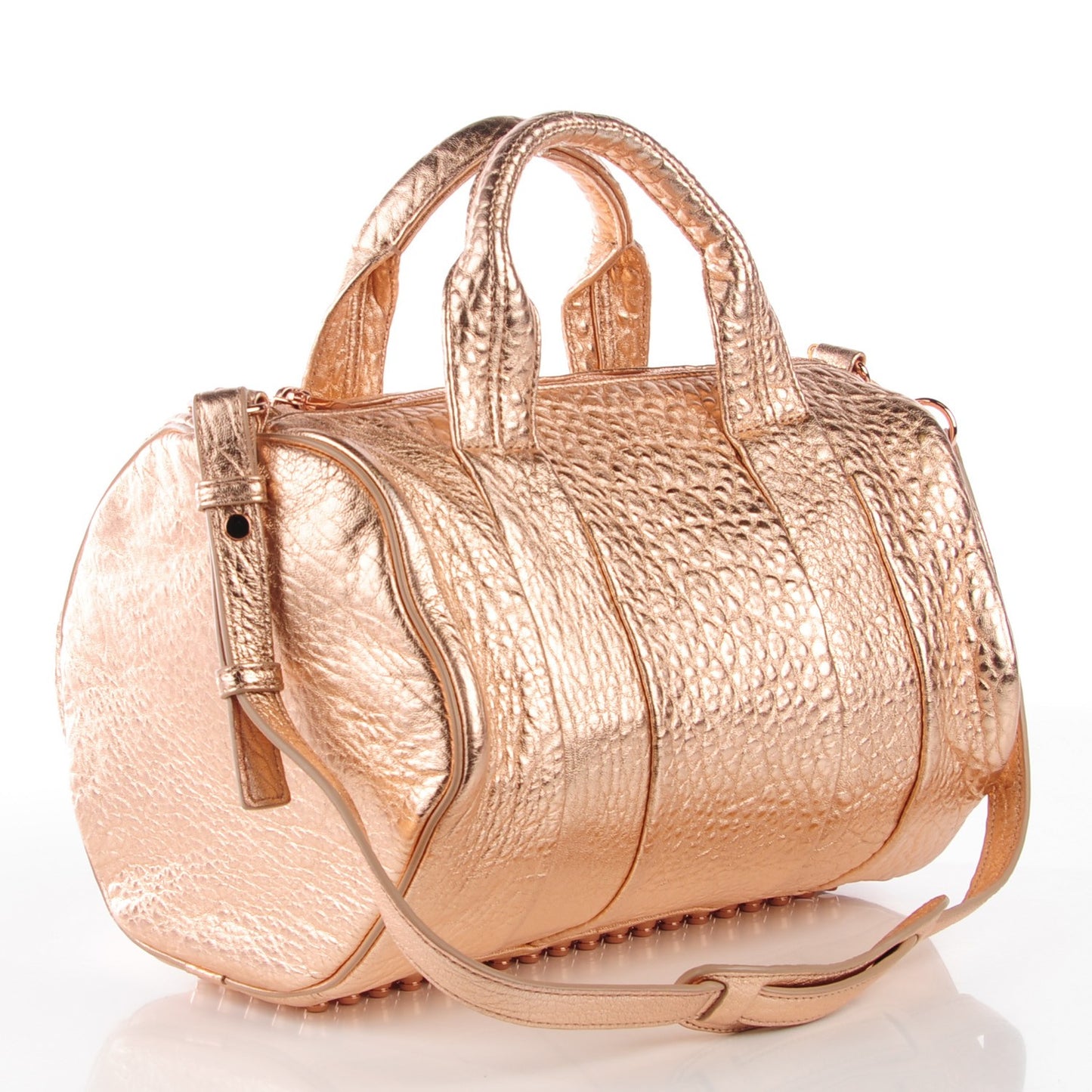 Metallic Pebbled Lambskin Rocco Rose Gold Hardware