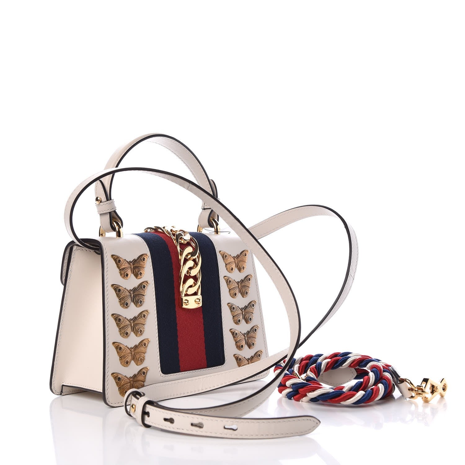 Gucci Calfskin Animal Studs Mini Sylvie Top Handle Bag White 4 of 9