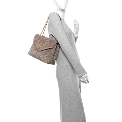 Saint Laurent Suede Y Quilted Monogram Medium Loulou Chain Satchel Taupe 2 of 10