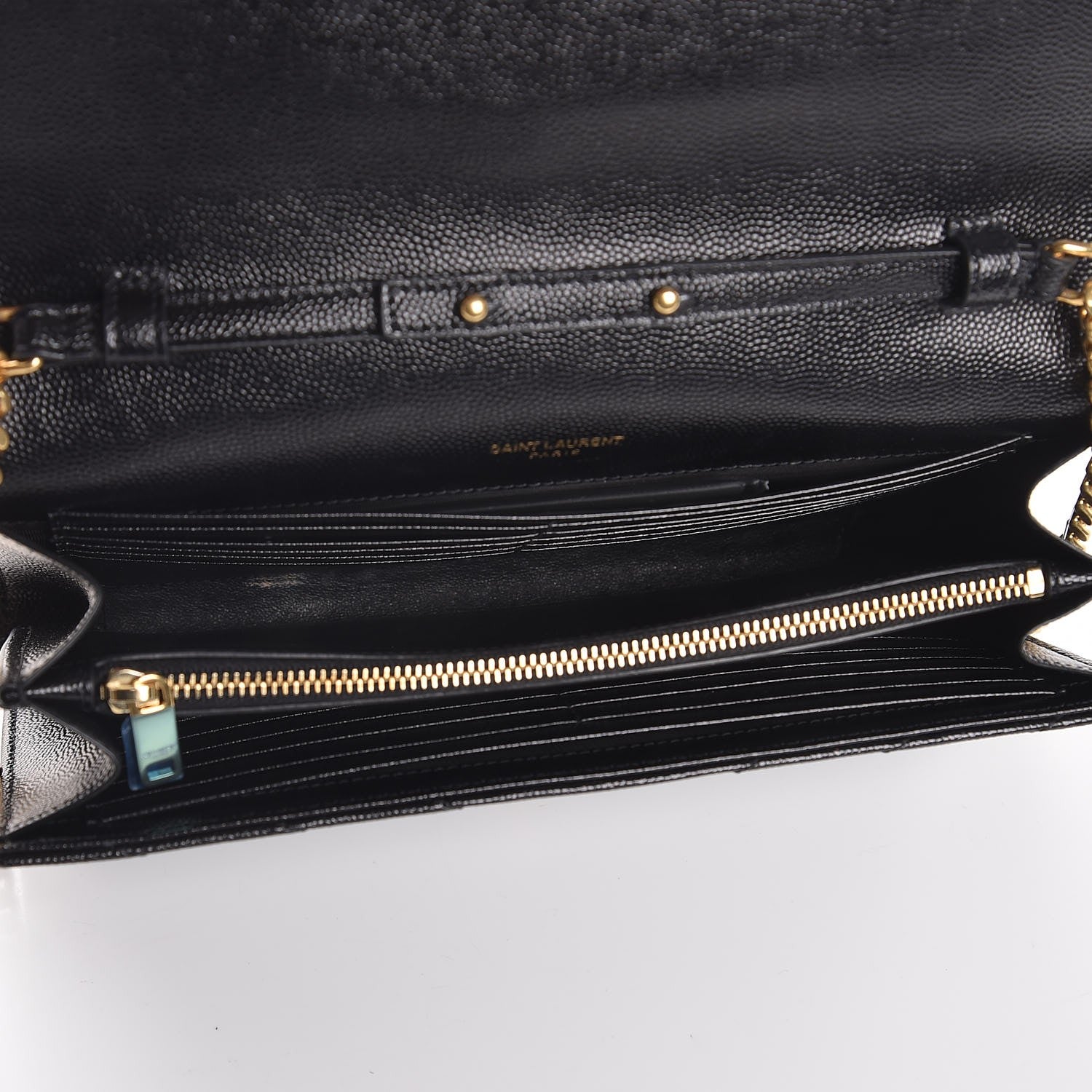 Saint Laurent Grain De Poudre Matelasse Chevron Monogram Chain Wallet Black 5 of 8
