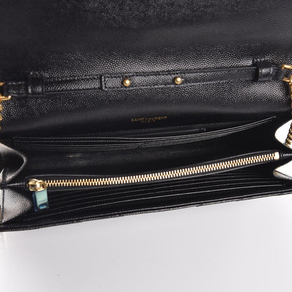 Saint Laurent Grain De Poudre Matelasse Chevron Monogram Chain Wallet Black 5 of 8