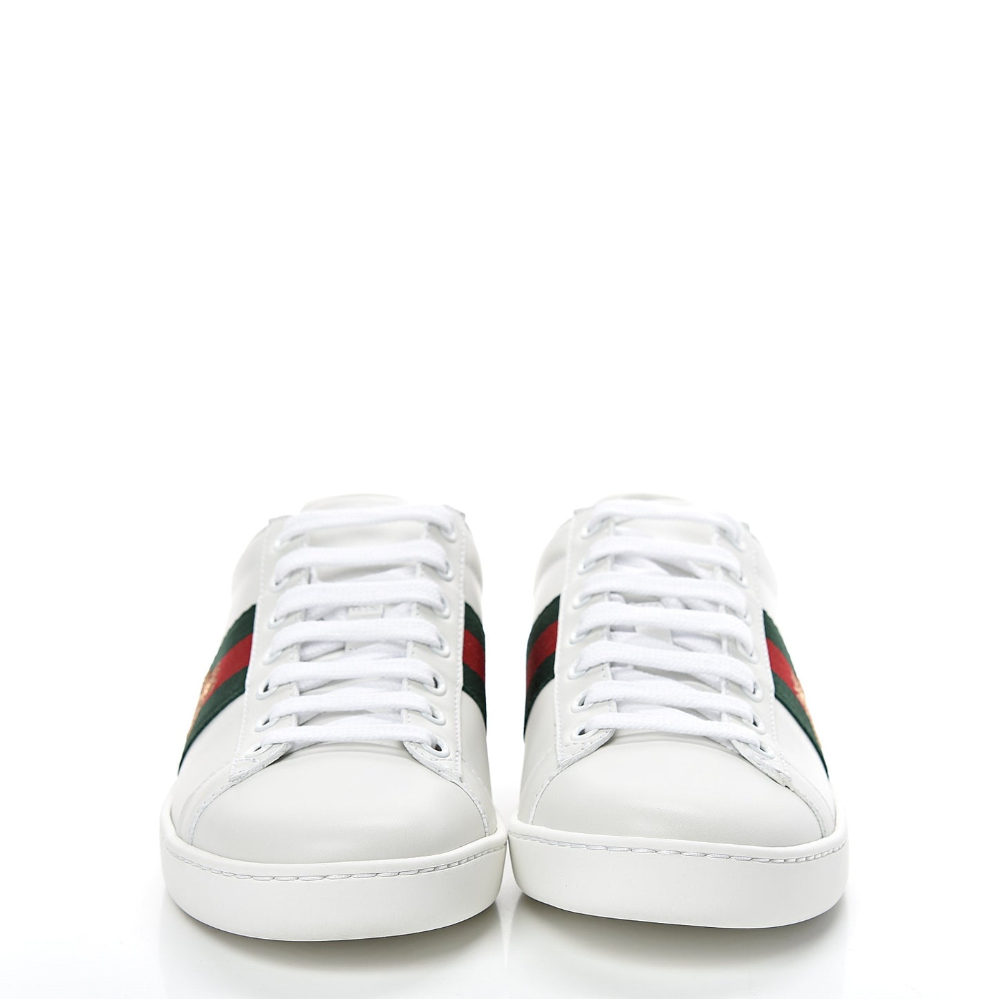 Calfskin Ayers Bee Embroidered Womens Ace Sneakers 37 White Green
