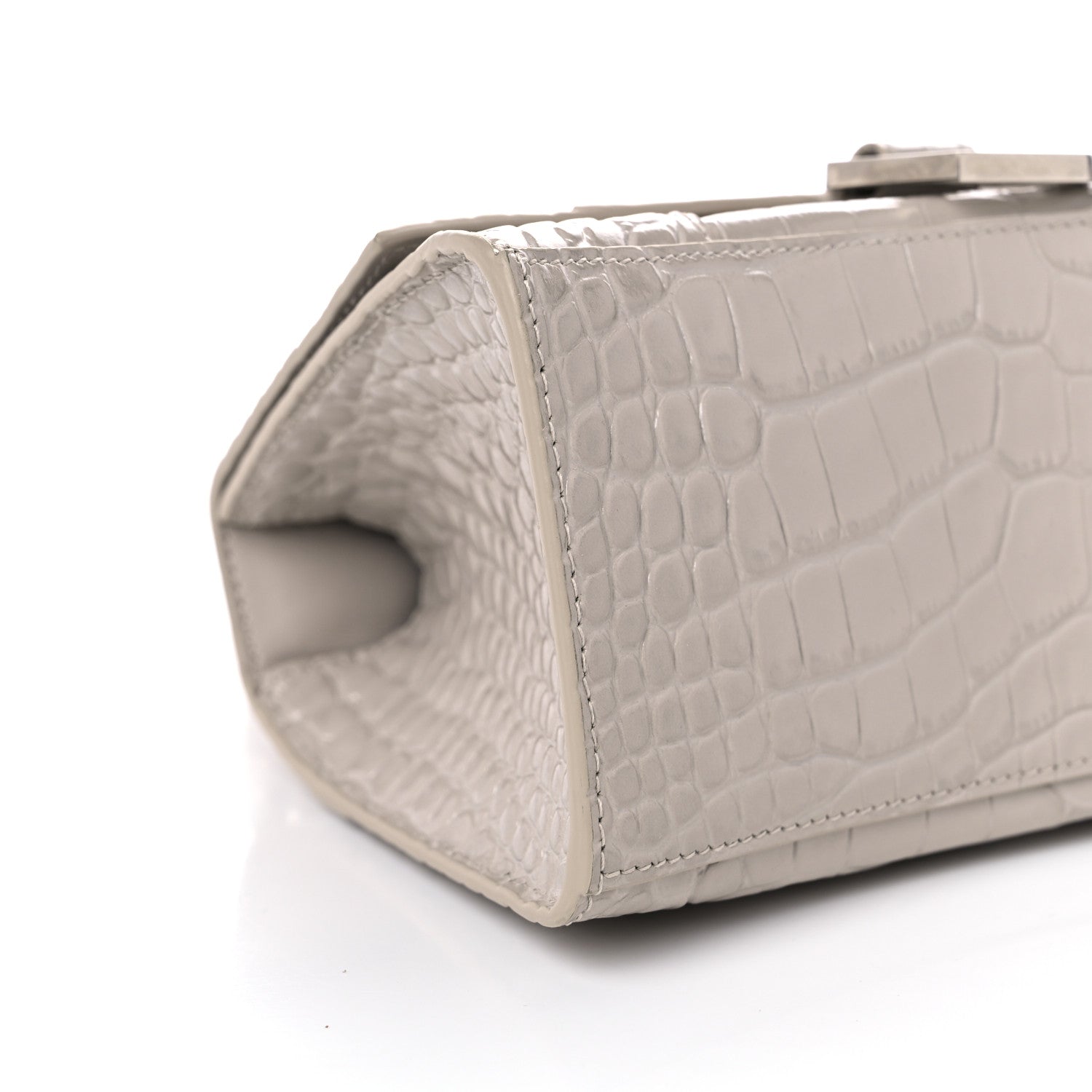 Balenciaga Shiny Calfskin Crocodile Embossed Small Hourglass Top Handle Bag Cold Beige 7 of 10