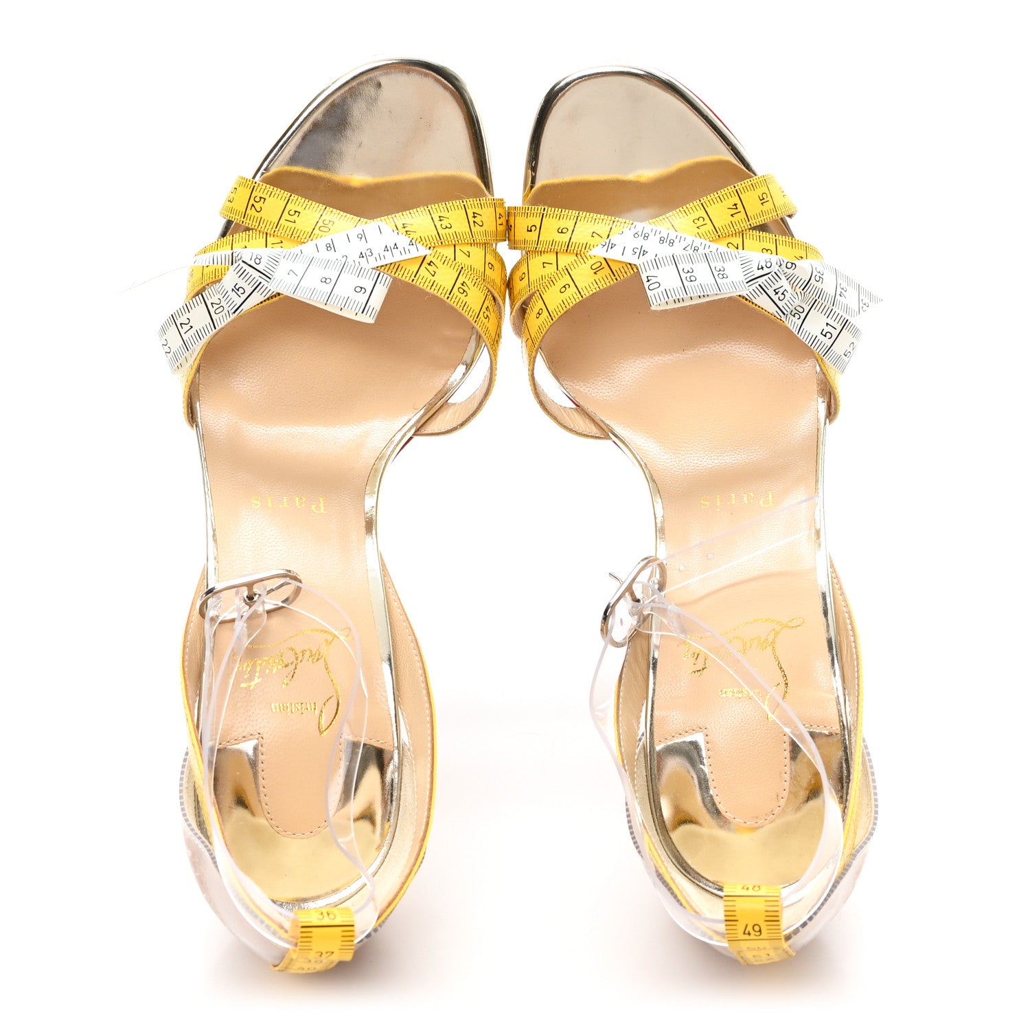 Christian Louboutin PVC Patent Ruban Calfskin Metricathy 100 Sandal Pumps 37.5 Transparent Yellow 2 of 9