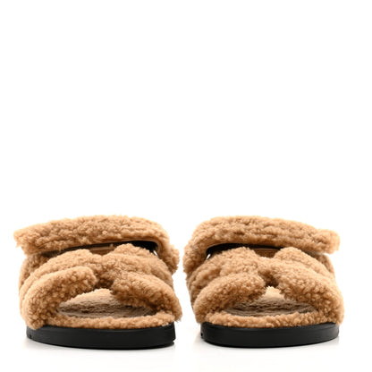 Hermes Woolskin Chypre Sandals 37 Beige Gobi 2 of 8