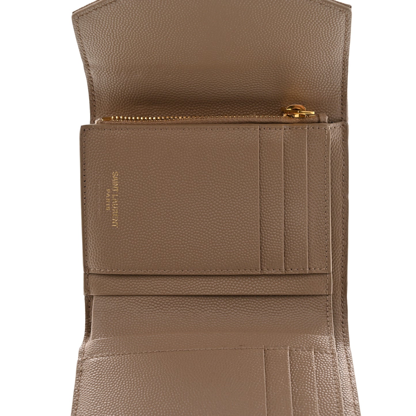 Grain De Poudre Mixed Matelasse Triquilt Monogram Compact Tri Fold Wallet Dark Beige