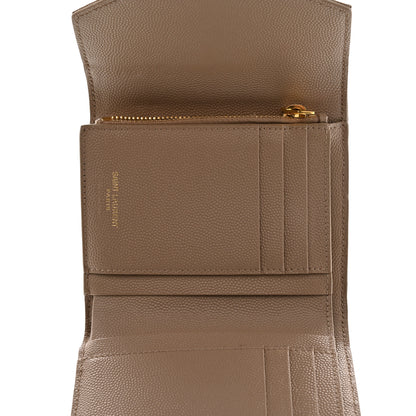 Saint Laurent Grain De Poudre Mixed Matelasse Triquilt Monogram Compact Tri Fold Wallet Dark Beige 5 of 11