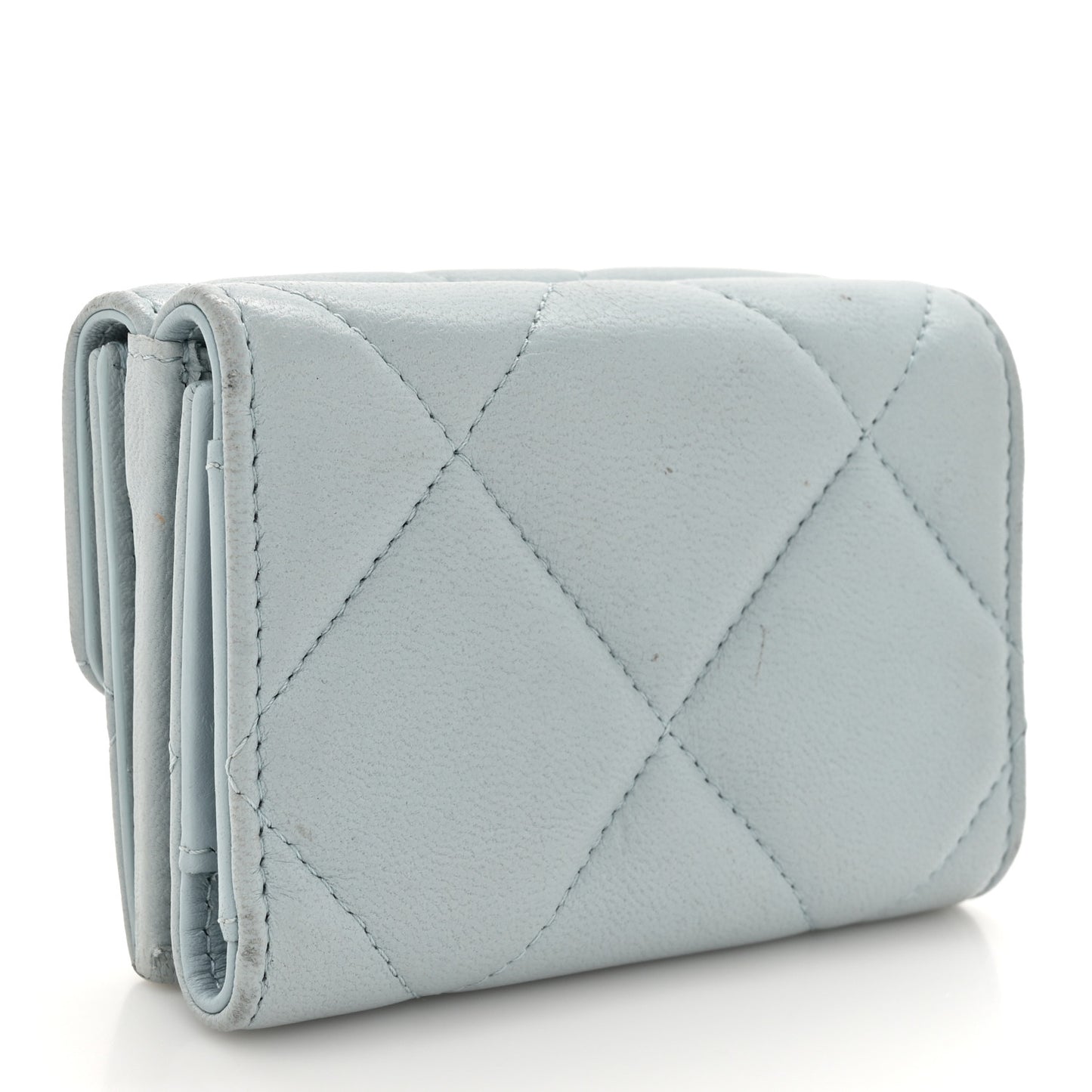 Lambskin Quilted Chanel 19 Flap Card Holder Light Blue