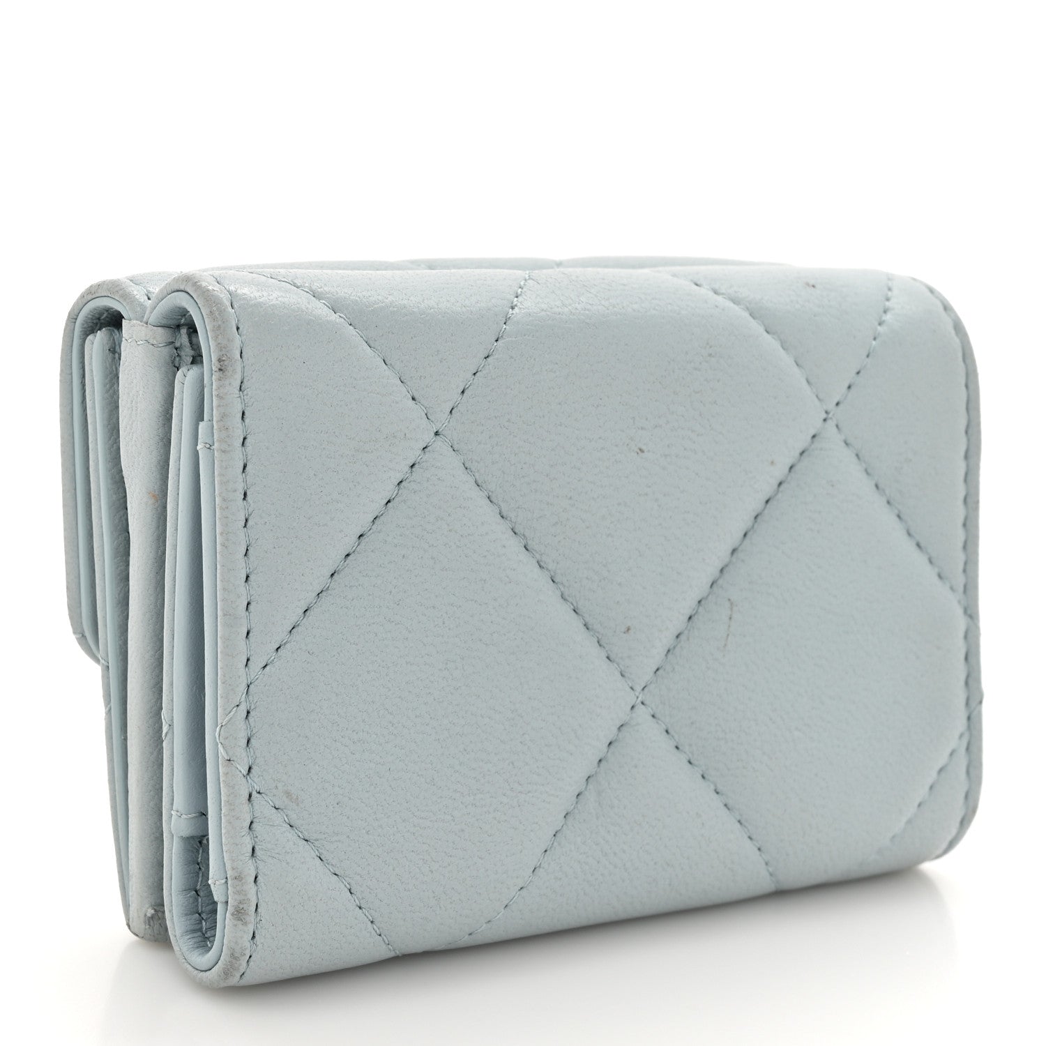 Chanel Lambskin Quilted Chanel 19 Flap Card Holder Light Blue 3 of 13