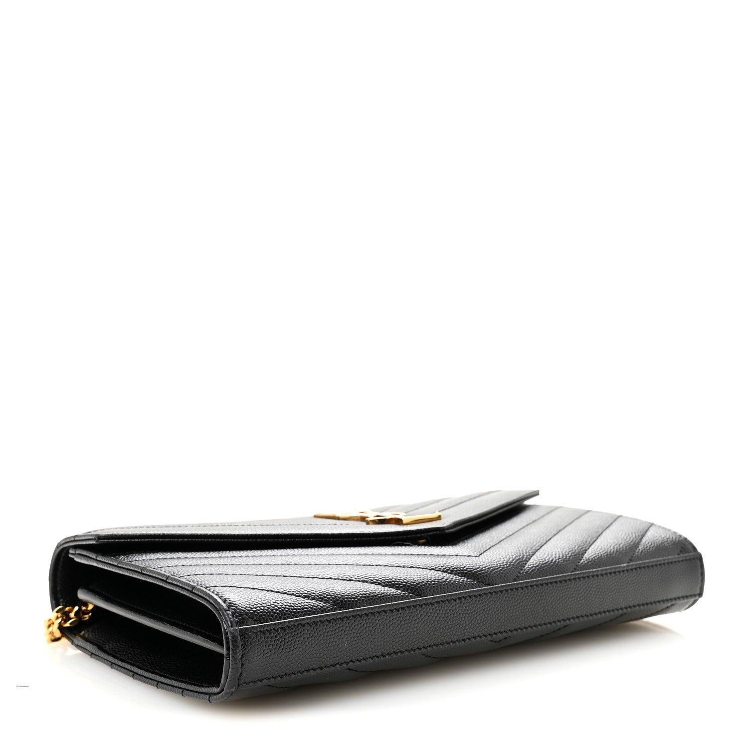 Saint Laurent Grain De Poudre Matelasse Chevron Monogram Chain Wallet Black 4 of 10