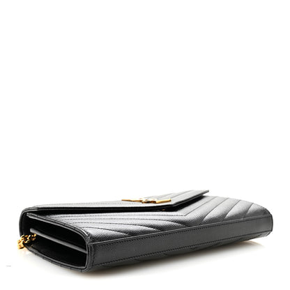 Saint Laurent Grain De Poudre Matelasse Chevron Monogram Chain Wallet Black 4 of 10