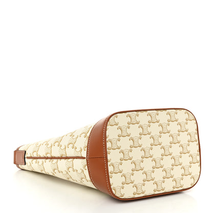 Celine Triomphe Canvas Calfskin Small Bucket Bag White 4 of 9