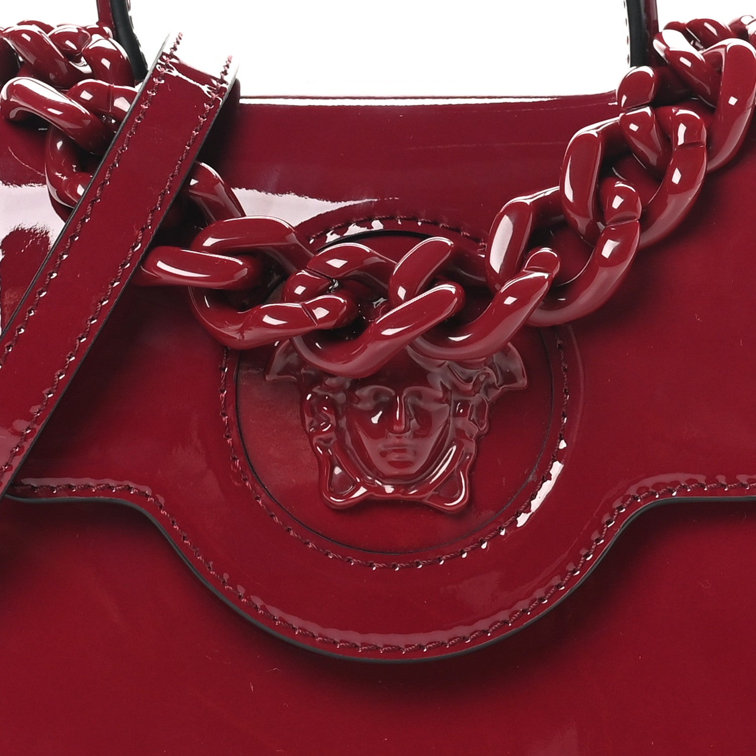 Versace Patent Calfskin Small La Medusa Top Handle Bag Claret 7 of 9
