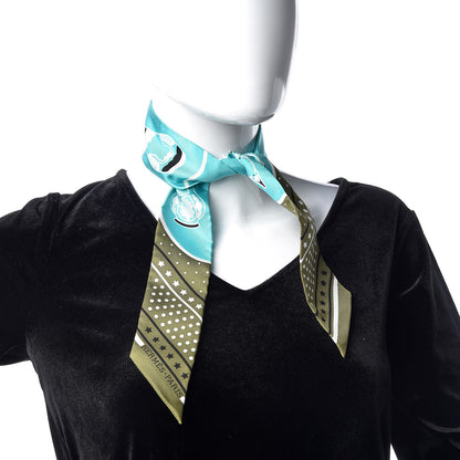 Hermes Silk Les Flacons Bandana Twilly Kaki Turquoise Blanc 2 of 4