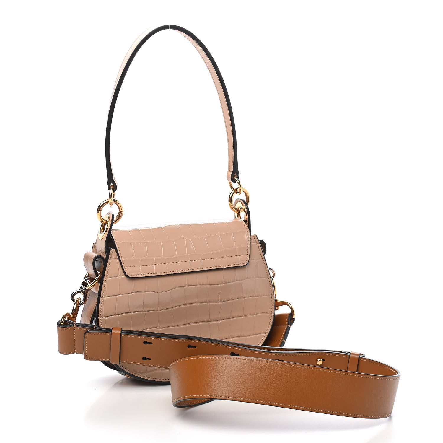 Chloe Calfskin Crocodile Embossed Small Tess Bag Nut 3 of 11