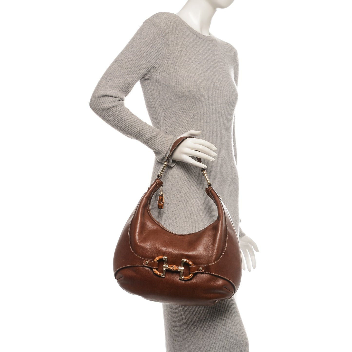 Calfskin Bamboo Horsebit Hobo Brown