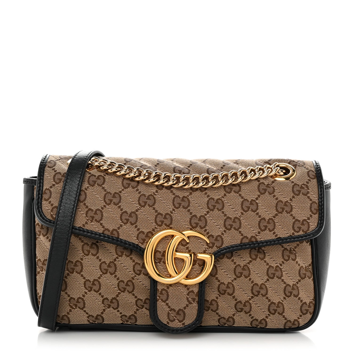 Gucci Monogram Matelasse Diagonal Small GG Marmont Shoulder Bag Beige Black 1 of 12