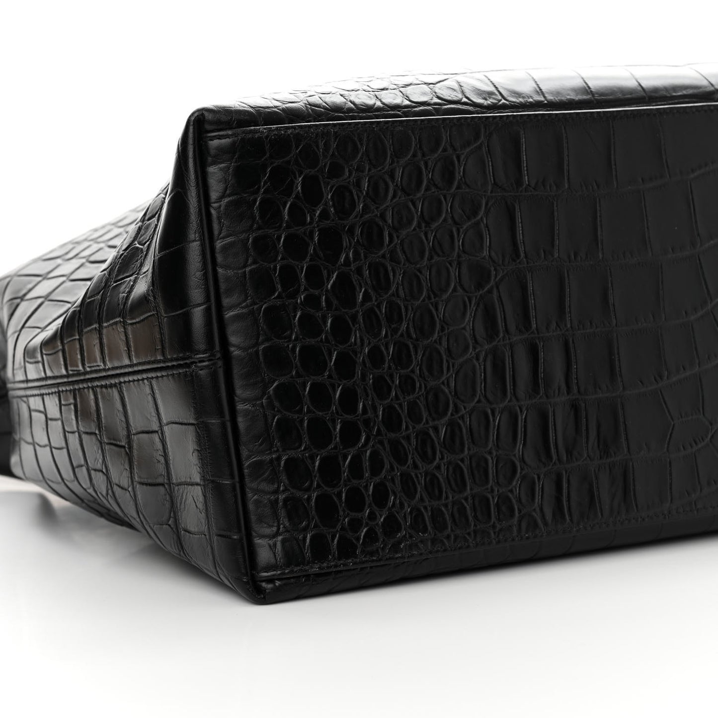 Calfskin Crocodile Embossed Giant Bowling Bag Black