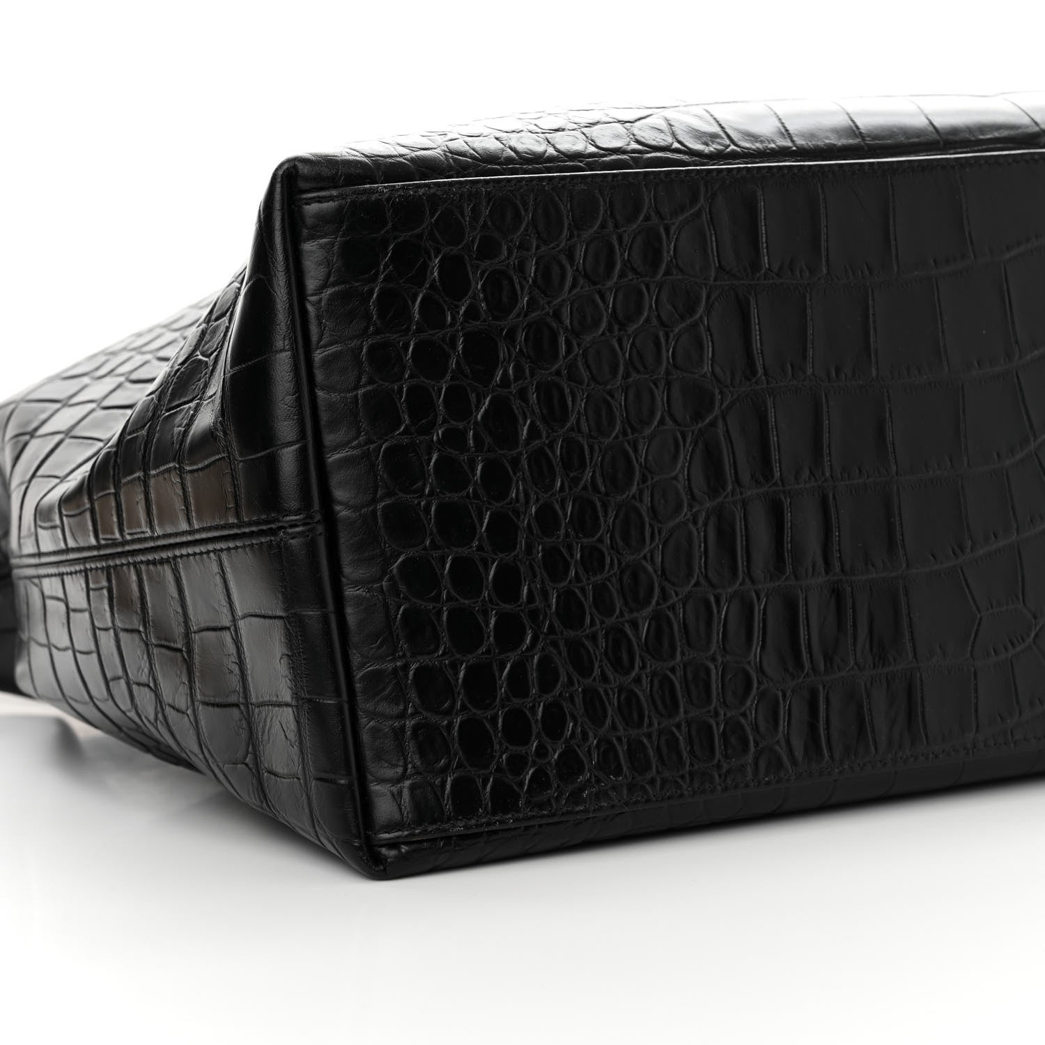 Saint Laurent Calfskin Crocodile Embossed Giant Bowling Bag Black 9 of 13