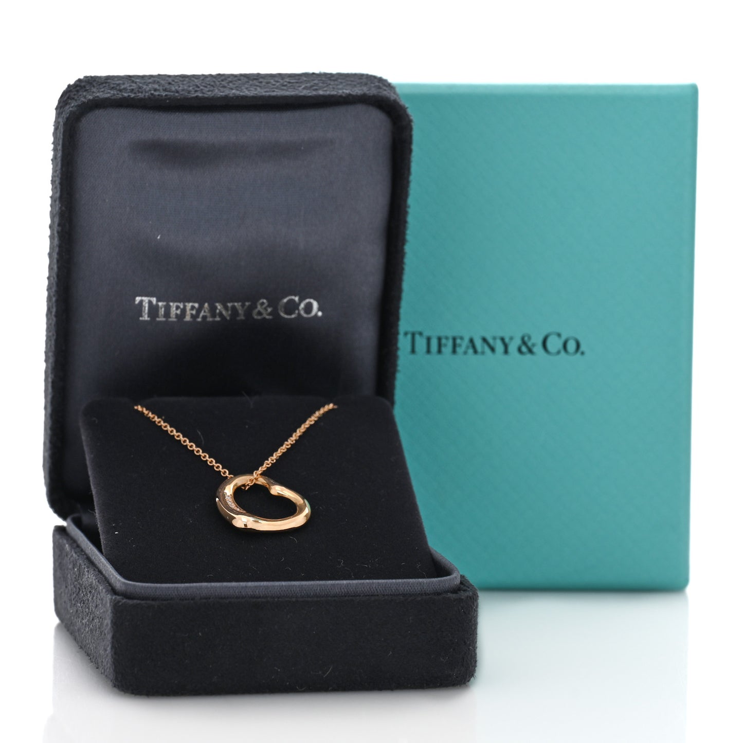 18K Yellow Gold Diamond 16mm Elsa Peretti Open Heart Pendant Necklace