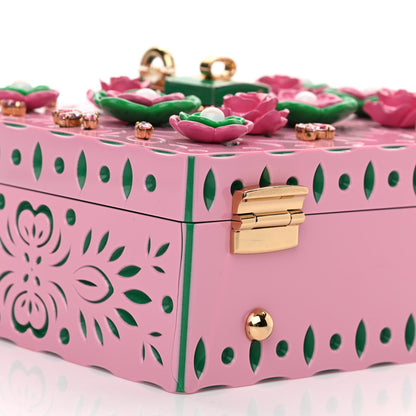 Dolce & Gabbana Plexiglass Crystal Embellished Lily Box Bag Pink Green 8 of 9