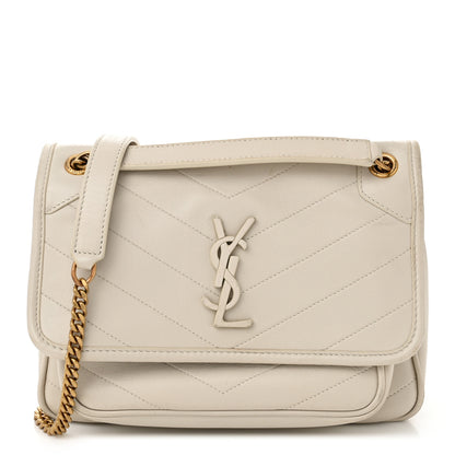 Saint Laurent Crinkled Calfskin Matelasse Monogram Baby Niki Chain Satchel Ivory 1 of 13