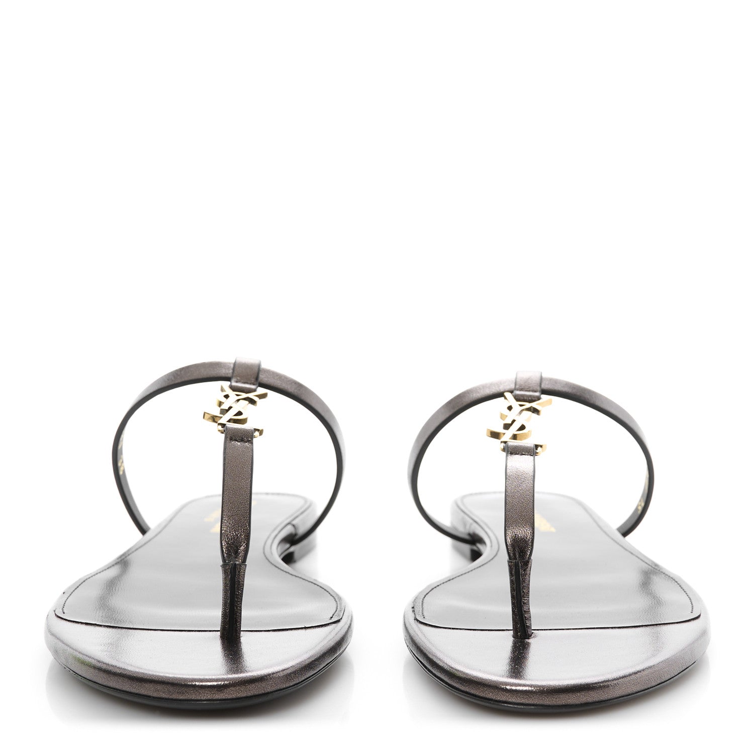 Saint Laurent Calfskin Cassandra Monogram Sandals 38 Metal Walnut 3 of 10