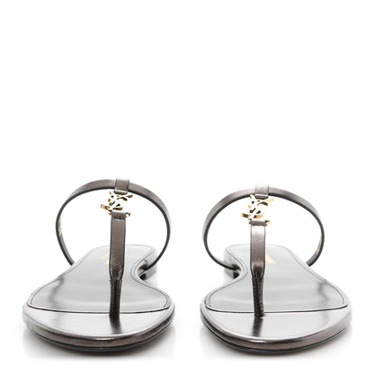 Saint Laurent Calfskin Cassandra Monogram Sandals 38 Metal Walnut 3 of 10